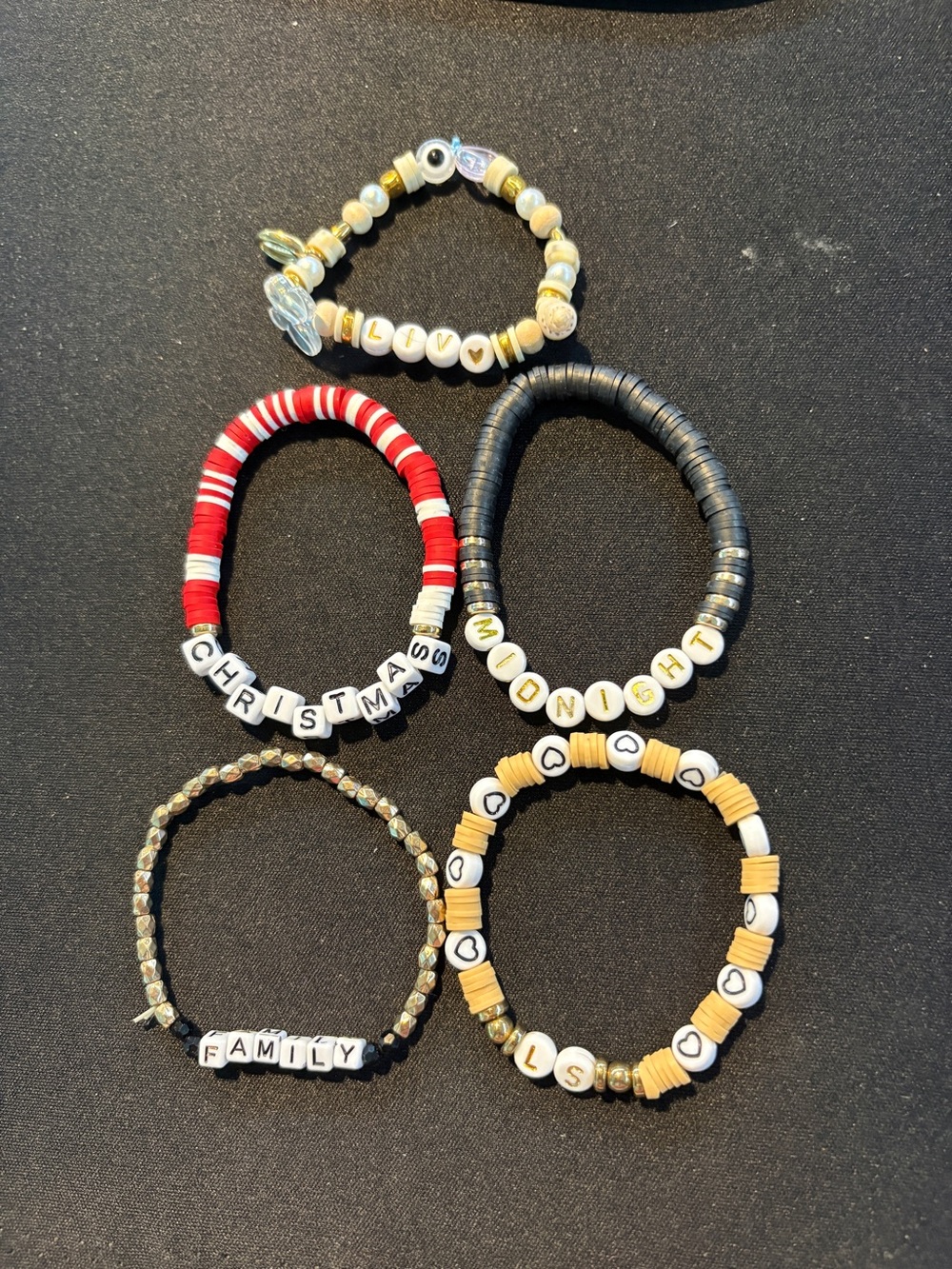 5 Assorted Beaded Word Charm Bracelets - Assorted Colors